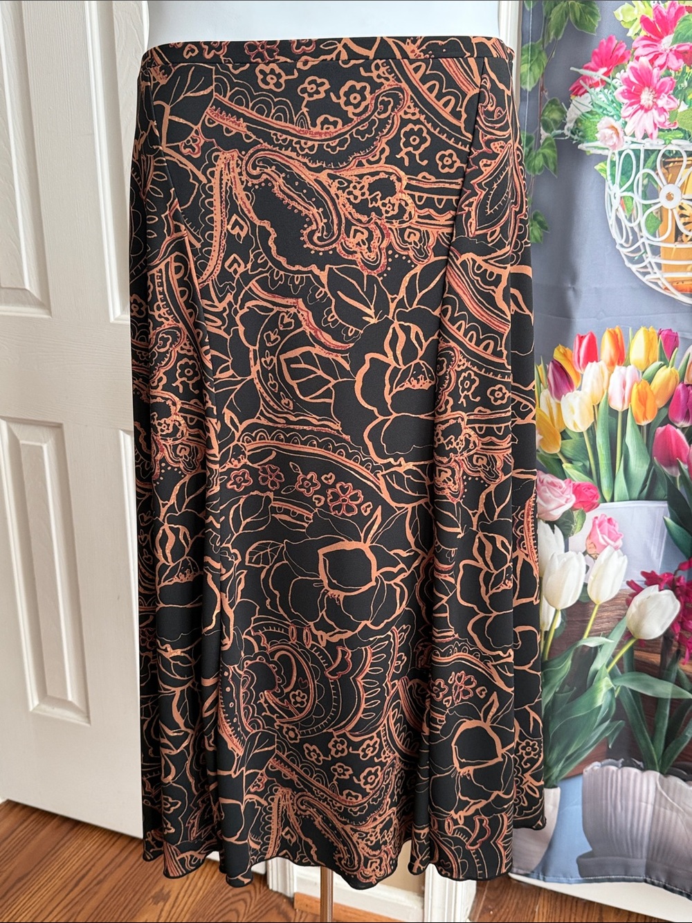 Emma James Black and Copper Paisley Skater Skirt